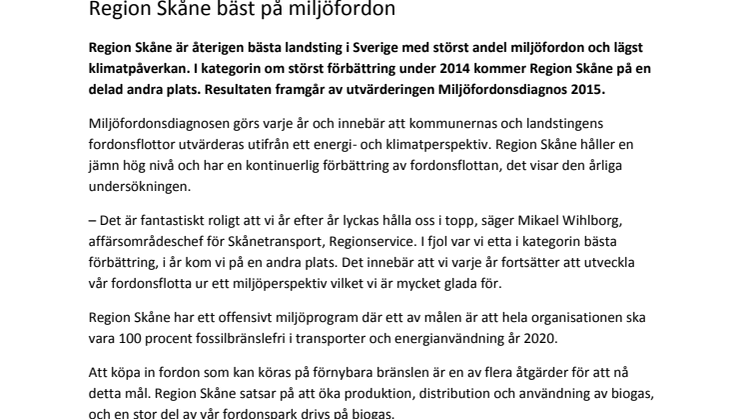 Region Skåne bäst på miljöfordon