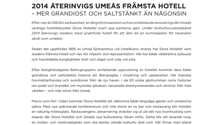 2014 Återinvigs Umeås främsta hotell – mer grandiost och saltstänkt än någonsin