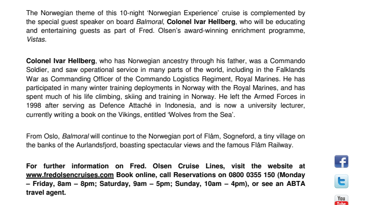 Fred. Olsen Cruise Lines celebrates its heritage  on Norway’s ‘National Day’