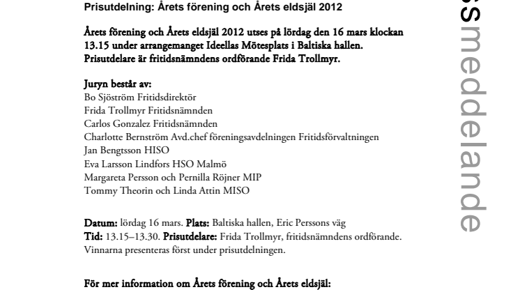 Prisutdelning: Årets förening och Årets eldsjäl 2012
