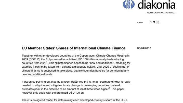 EU Shares of International Climate Finance