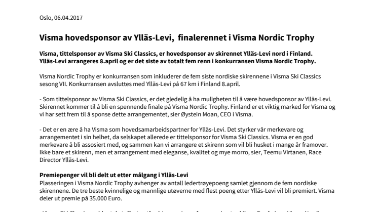 ​Visma hovedsponsor av Ylläs-Levi, finalerennet i Visma Nordic Trophy