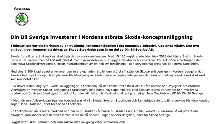 Din Bil Sverige investerar i Nordens största Skoda-konceptanläggning