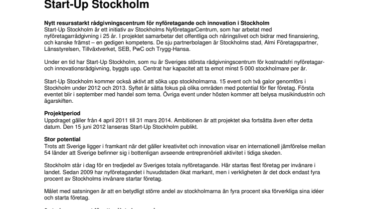 Bakgrundsfakta Start-Up Stockholm