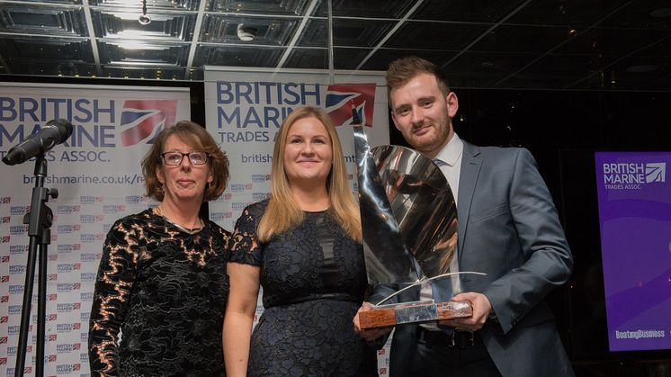 Chris Fower, from Fischer Panda UK, receives the Young Business Person Award at the 2018 British Marine Trades Association Awards dinner