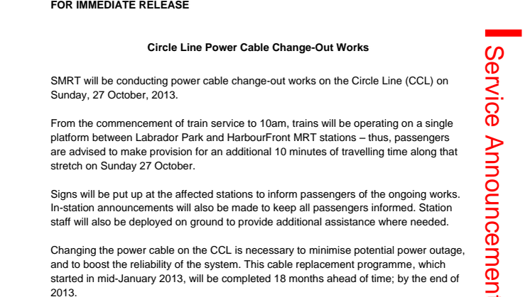 Circle Line Power Cable Change-Out Works