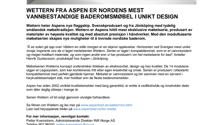 Wettern fra Aspen er Nordens mest vannbestandige baderomsmøbel i unikt design