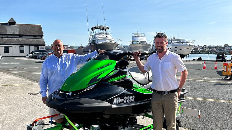 (From left) Alan Johnson, MD Aquamare, and Tom Pringle, Kawasaki Watercraft UK, at Aquamare