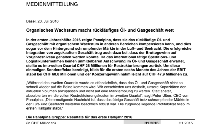 Organisches Wachstum macht rückläufiges Öl- und Gasgeschäft wett