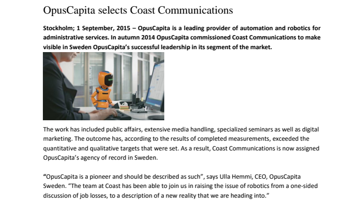 OpusCapita selects Coast Communications
