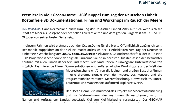 Premiere in Kiel: Ocean.Dome - 360° Kuppel zum Tag der Deutschen Einheit 