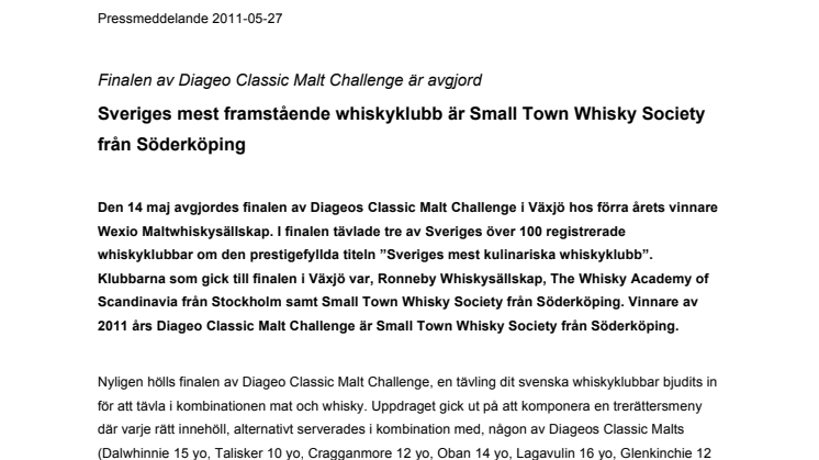 Sveriges mest framstående whiskyklubb är Small Town Whisky Society från Söderköping