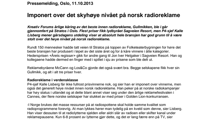 Imponert over det skyhøye nivået på norsk radioreklame