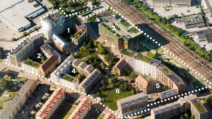 MKB, HSB och Hub Park ska tillsammans utveckla Nya Ellstorp. Kvarter 1 och 5: MKB, kvarter 2 och 4: HSB, kvarter 3 och 6: Hub Park.