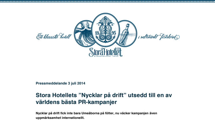 Stora Hotellets ”Nycklar på drift” utsedd till en av världens bästa PR-kampanjer
