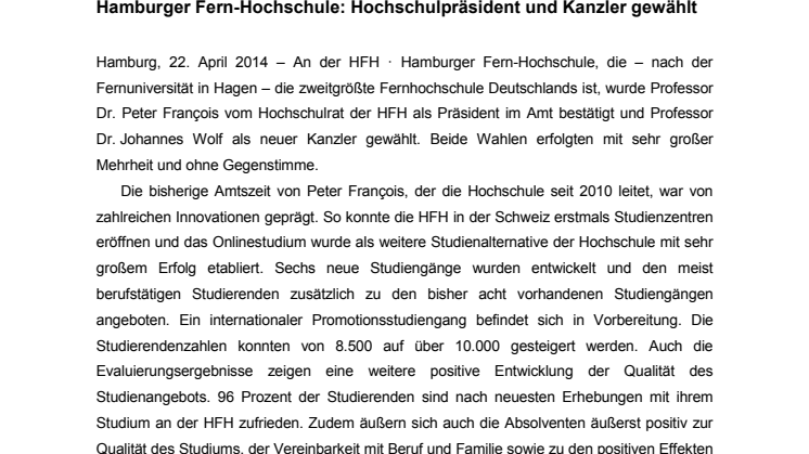 Hamburger Fern-Hochschule: Hochschulpräsident und Kanzler gewählt