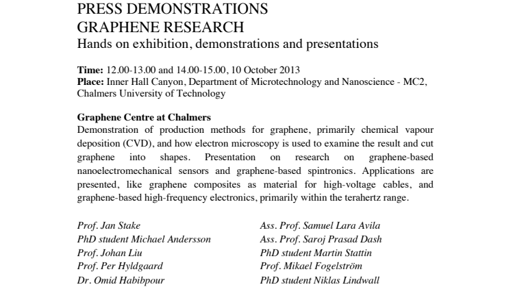 Press demonstrations 10 October, graphene research