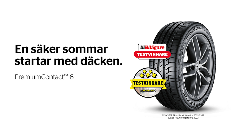 Continentals PremiumContact™ 6 tvåfaldig testvinnare i årets första sommardäck-tester