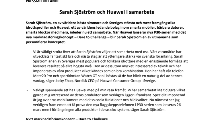 Sarah Sjöström och Huawei i samarbete