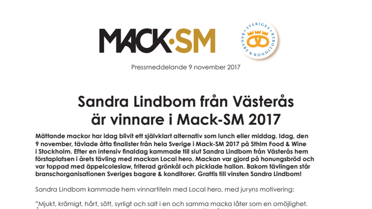 Sandra Lindbom från Västerås är vinnare i Mack-SM 2017
