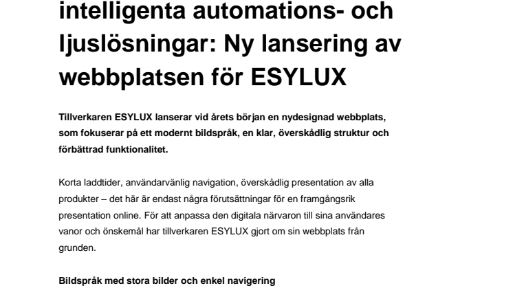 Ny lansering av webbplatsen för ESYLUX