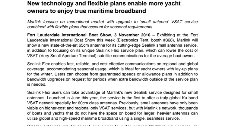 Marlink: New technology and flexible plans enable more yacht owners to enjoy true maritime broadband
