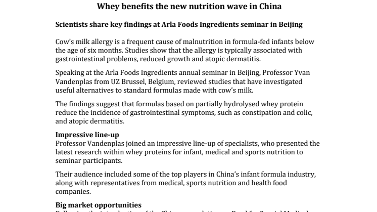 Whey benefits the new nutrition wave in China