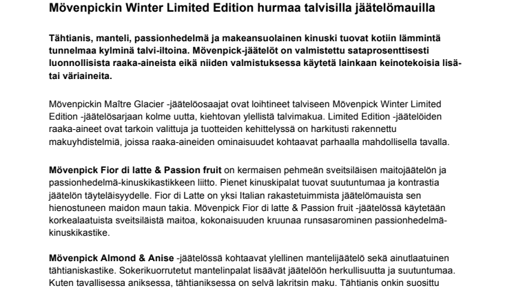 Mövenpickin Winter Limited Edition hurmaa talvisilla jäätelömauilla