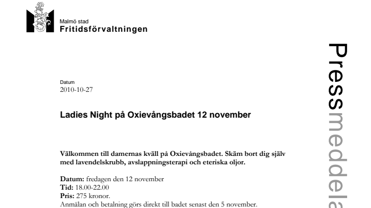 Ladies Night på Oxievångsbadet 12 november