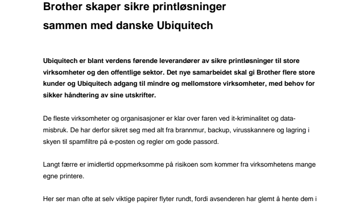 Brother skaper sikre printløsninger sammen med danske Ubiquitech