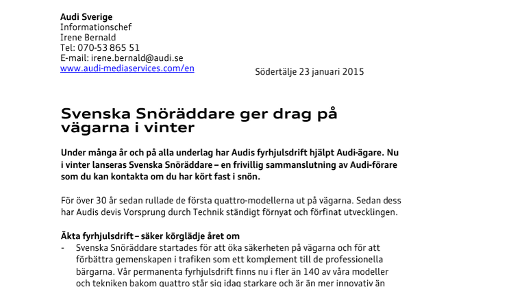 Svenska Snöräddare ger drag på vägarna i vinter