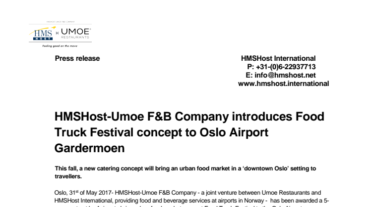 HMSHost-Umoe F&B Company  introduces Food Truck Festival concept to Oslo Airport Gardermoen