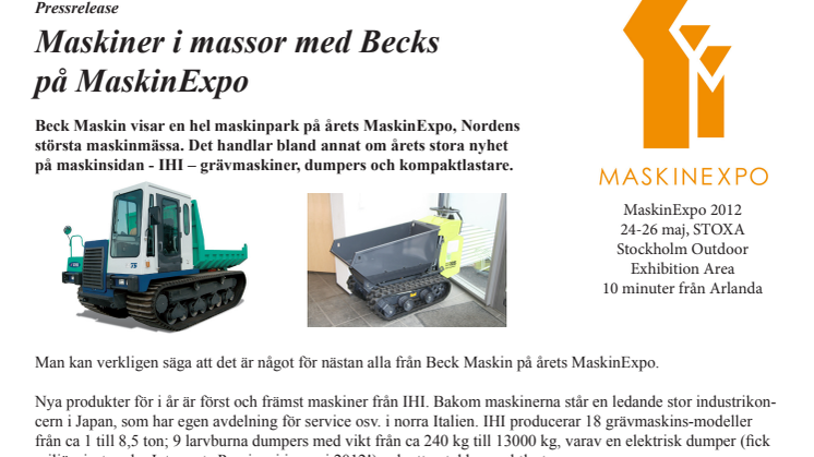Maskiner i massor med Becks på MaskinExpo 