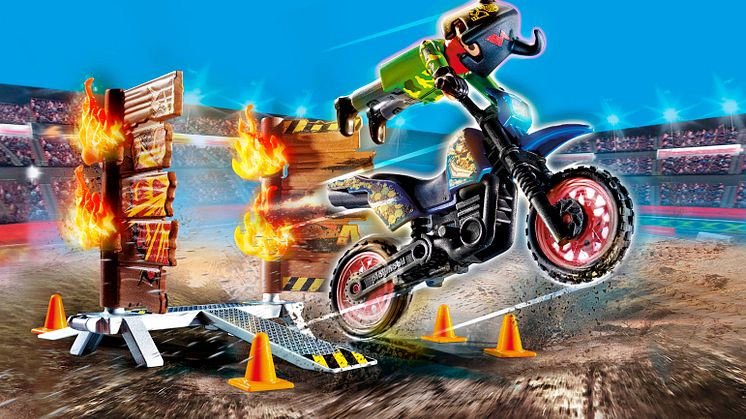 Stuntshow Motorrad mit Feuerwand (70553) von PLAYMOBIL