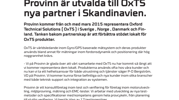 Provinn är utvalda till OxTS nya partner i Skandinavien.