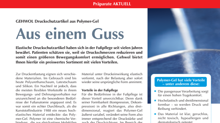 Aus einem Guss: GEHWOL Druckschutzartikel aus Polymer-Gel