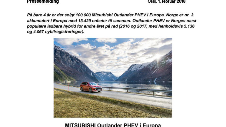  På bare 4 år er det solgt 100.000 Mitsubishi Outlander PHEV i Europa