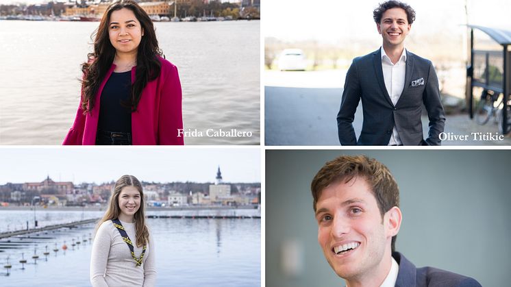 Årets Kompassrosstipendiater; Frida Caballero, Oliver Titikic, Victoria Söderlund och Omar Alshogre. Foto: Ungt Ledarskap och Privat