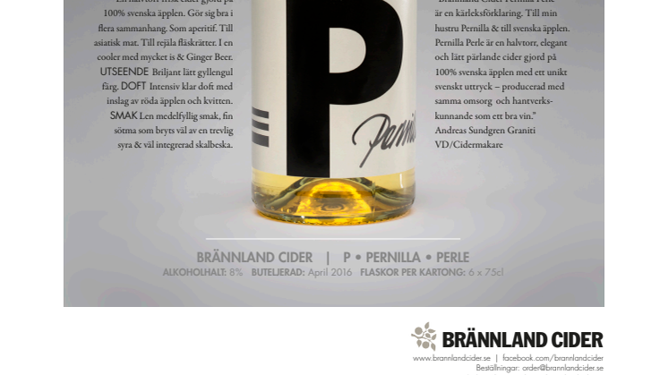 Brännland Cider Pernilla Perle 2015 i Systembolagets beställningssortiment