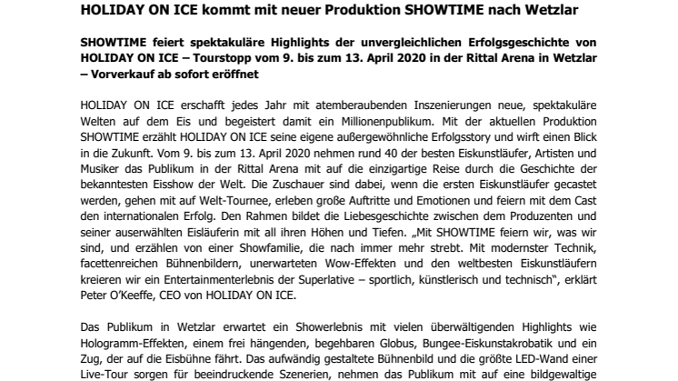 HOLIDAY ON ICE kommt mit neuer Produktion SHOWTIME nach Wetzlar
