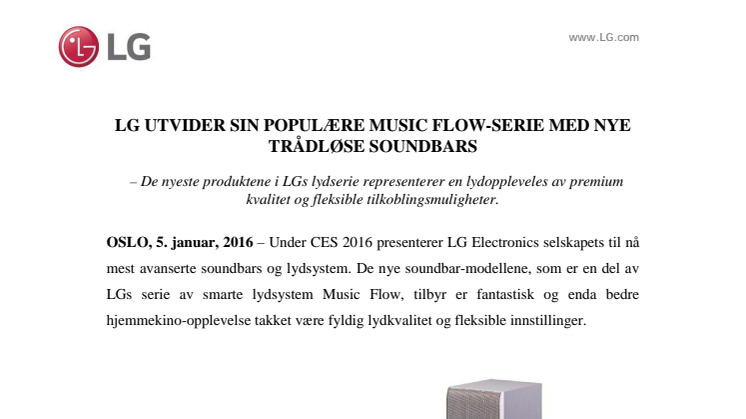 LG UTVIDER SIN POPULÆRE MUSIC FLOW-SERIE MED NYE TRÅDLØSE SOUNDBARS