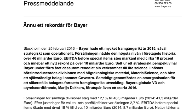 Ännu ett rekordår för Bayer