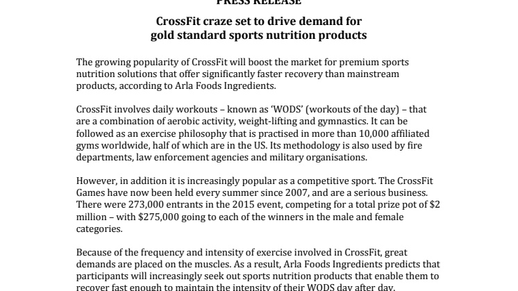 CrossFit craze set to drive demand for gold standard sports nutrition products