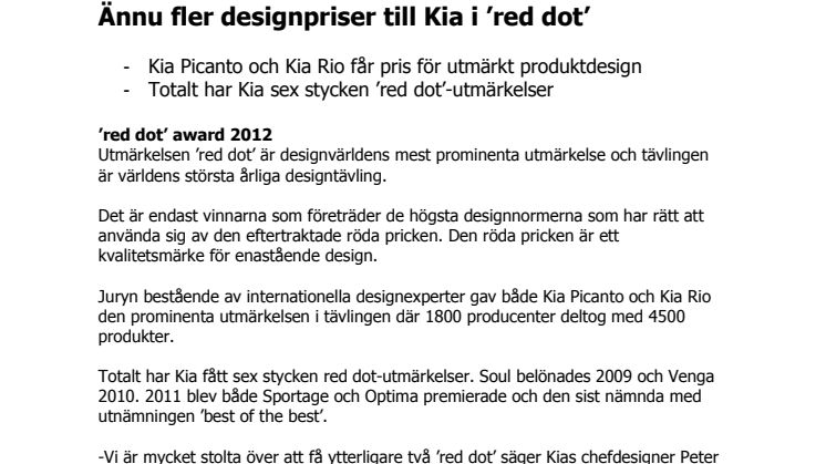 Ännu fler designpriser till Kia i ’red dot’