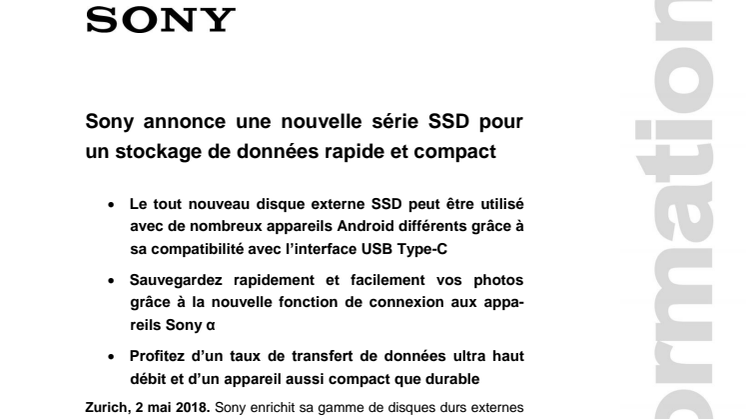 Sony annonce une nouvelle série SSD pour un stockage de données rapide et compact