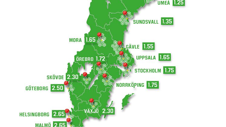 Oddsen pekar på vit jul i stora delar av landet