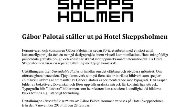 Gábor Palotai ställer ut på Hotel Skeppsholmen