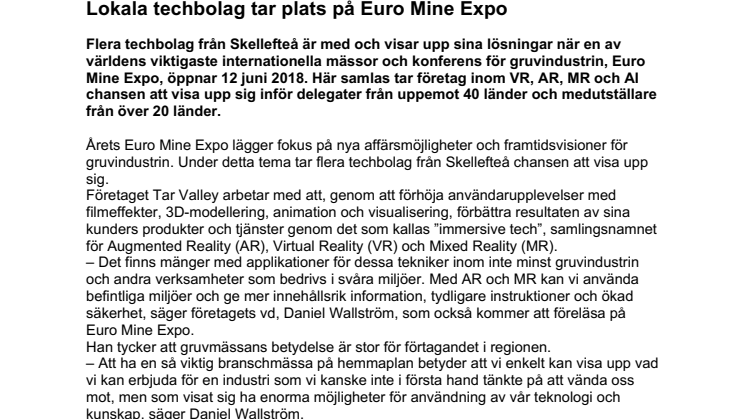 Lokala techbolag tar plats på Euro Mine Expo