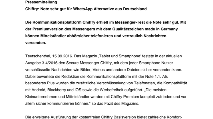 Chiffry: Note sehr gut für WhatsApp Alternative aus Deutschland