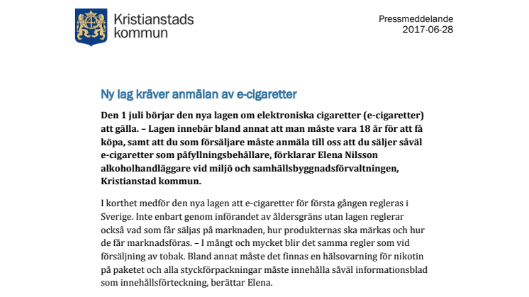 Ny lag kräver anmälan av e-cigaretter